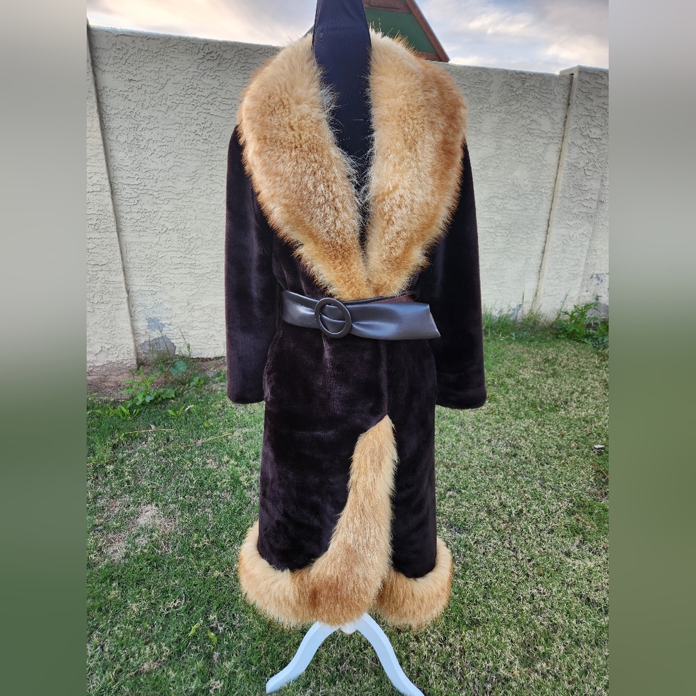 1970s Red Fox Fur Trimmed Coat with Belt